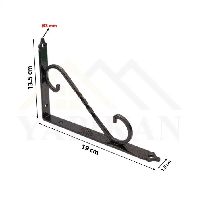 135 x 190 mm - Antik Bakır Ferforje Raf Demiri Ayağı - Dekoratif Raf Altı L Konsol Demiri - Metal Duvar Raf Tutucu Montaj Aparatı