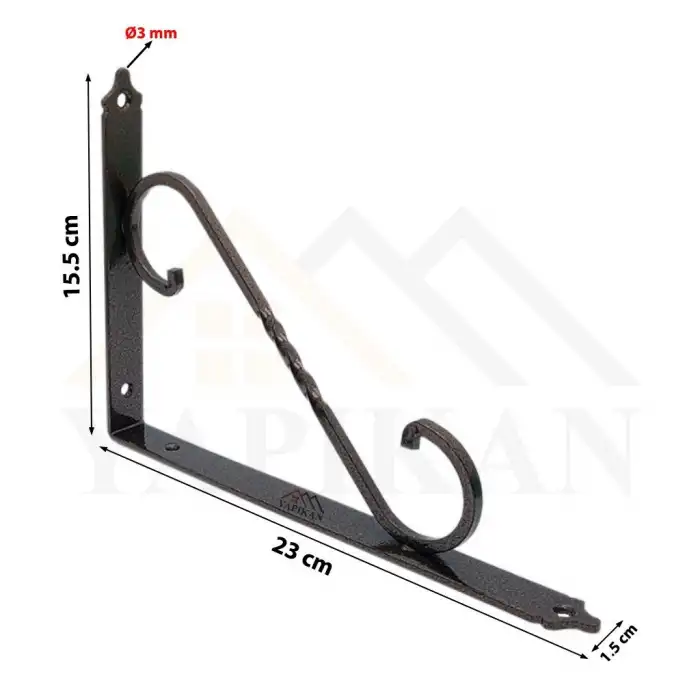 155 x 230 mm - Antik Bakır Ferforje Raf Demiri Ayağı - Dekoratif Raf Altı L Konsol Demiri - Metal Duvar Raf Tutucu Montaj Aparatı