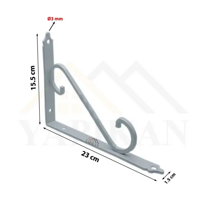 155 x 230 mm - Beyaz Ferforje Raf Demiri Ayağı - Dekoratif Raf Altı L Konsol Demiri - Metal Duvar Raf Tutucu Montaj Aparatı