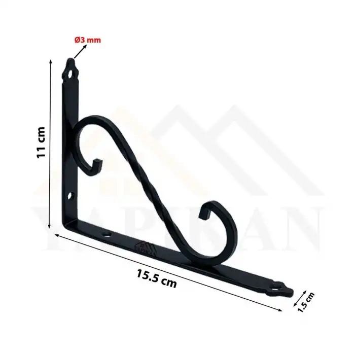 110 x 155 mm - Siyah Ferforje Raf Demiri Ayağı - Dekoratif Raf Altı L Konsol Demiri - Metal Duvar Raf Tutucu Montaj Aparatı