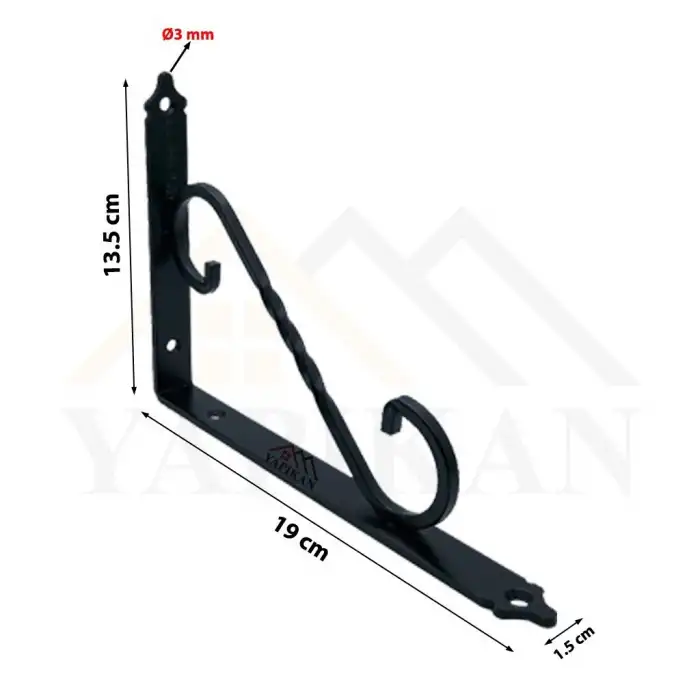 135 x 190 mm - Siyah Ferforje Raf Demiri Ayağı - Dekoratif Raf Altı L Konsol Demiri - Metal Duvar Raf Tutucu Montaj Aparatı