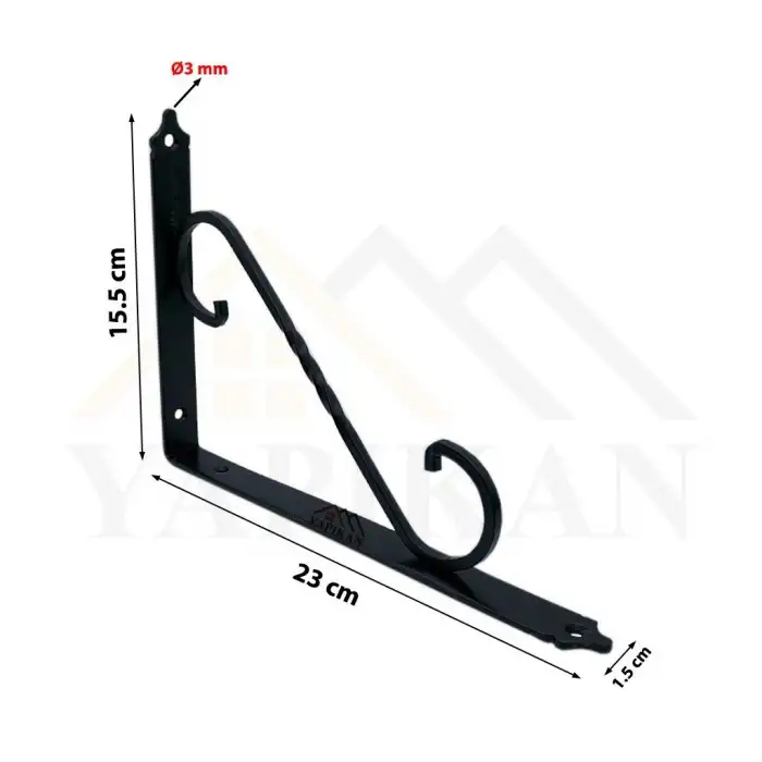 155 x 230 mm - Siyah Ferforje Raf Demiri Ayağı - Dekoratif Raf Altı L Konsol Demiri - Metal Duvar Raf Tutucu Montaj Aparatı
