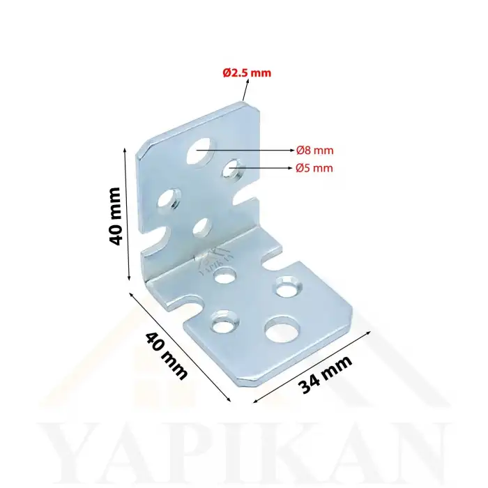Ağır Dolap Duvara Askı Elemanı 2.5x34x40x40 mm (Kod-679) - Deprem Mobilya Dolap Sabitleme Aparatı - L Demir Köşebent