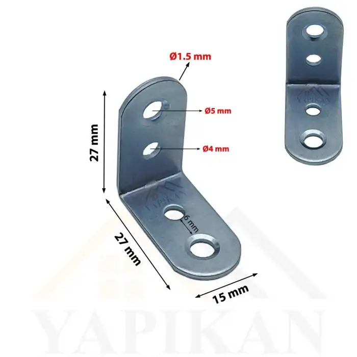 15x27x27 mm - L Demir Gönye Köşebent - Mobilya Dolap Köşe Birleştirme Sabitleme Aparatı - (Kod_624)