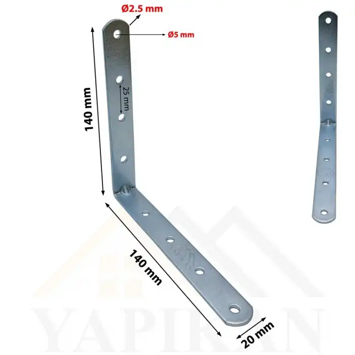 20x140x140 mm - Orta Yük L Demir Gönye Köşebent - Mobilya Dolap Köşe Birleştirme Sabitleme Aparatı - (Kod_618)