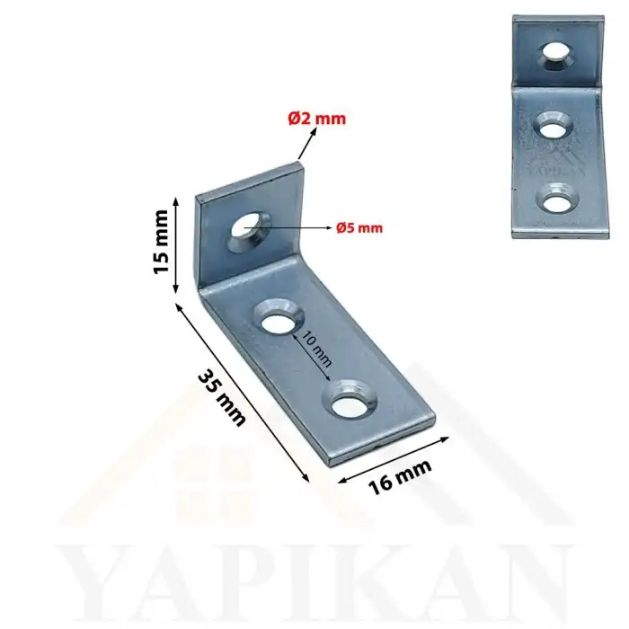 16x35x15 mm - Deprem Dolap Sabitleme Aparatı - Kitaplık Şifonyer Duvara Sabitleyici L Demir - (Kod_643)