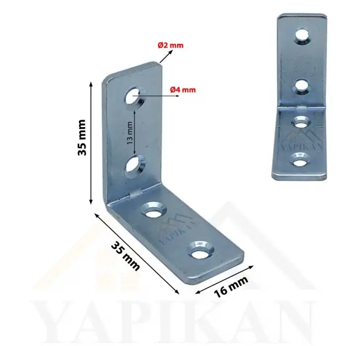 16x35x35 mm - L Demir Gönye Köşebent - Mobilya Dolap Köşe Birleştirme Sabitleme Aparatı - (Kod_602)