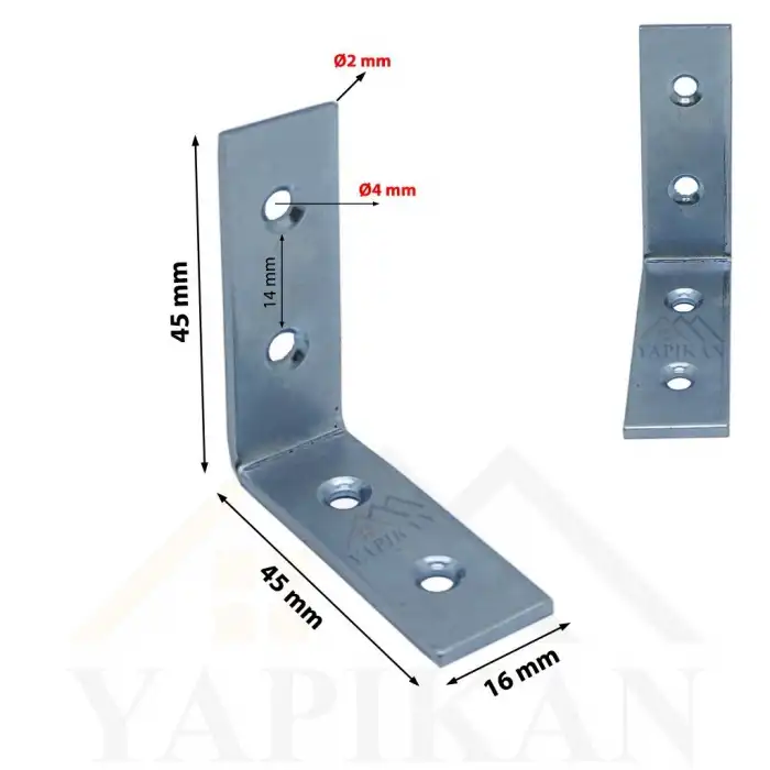 16x45x45 mm - L Demir Gönye Köşebent - Mobilya Dolap Köşe Birleştirme Sabitleme Aparatı - (Kod_603)