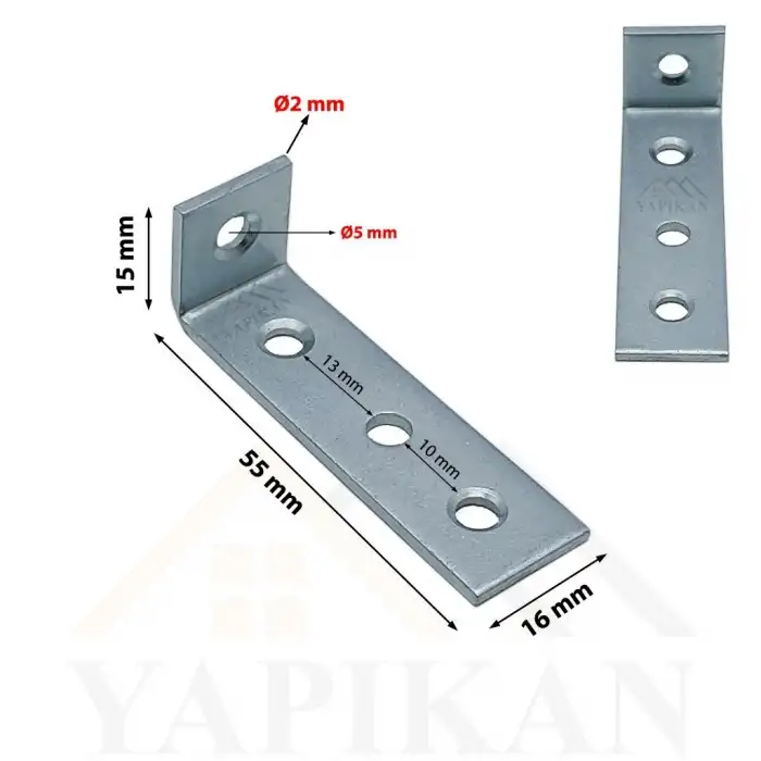 16x55x15 mm - Deprem Dolap Sabitleme Aparatı - Kitaplık Şifonyer Duvara Sabitleyici L Demir - (Kod_644)