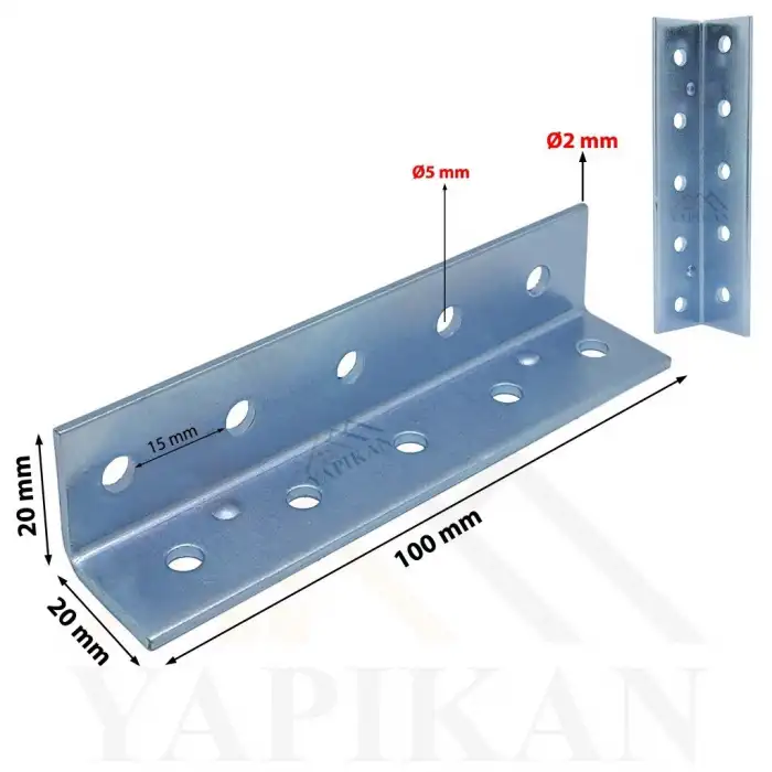 20x20x100 mm - Kanat Gönye L Demir Köşebent - Mobilya Dolap Gardırop Raf Masa Kitaplık Köşe Birleştirme Köşe Bağlantı Aparatı - (Kod_636)