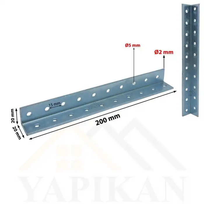 20x20x200 mm - Uzun Kanat Gönye L Demir Köşebent - Mobilya Dolap Gardırop Raf Masa Kitaplık Köşe Birleştirme Köşe Bağlantı Aparatı - (Kod_646)
