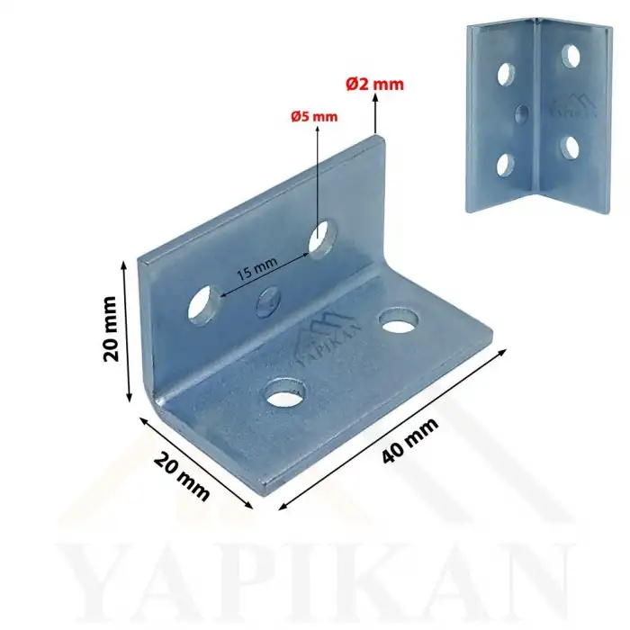 20x20x40 mm - Kanat Gönye L Demir Köşebent - Mobilya Dolap Gardırop Raf Masa Kitaplık Köşe Birleştirme Köşe Bağlantı Aparatı - (Kod_641)