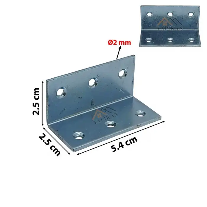 25x25x54 mm - L Demir Gönye Köşebent - Mobilya Dolap Köşe Birleştirme Sabitleme Aparatı - (Kod_642)