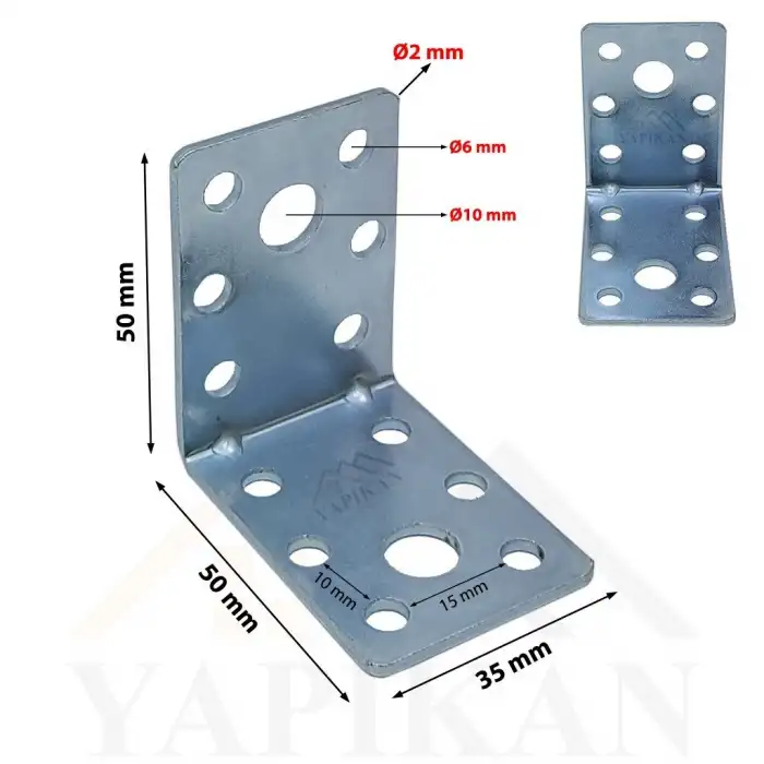 35x50x50 mm - L Demir Gönye Köşebent - Mobilya Dolap Köşe Birleştirme Sabitleme Aparatı - (Kod_609)