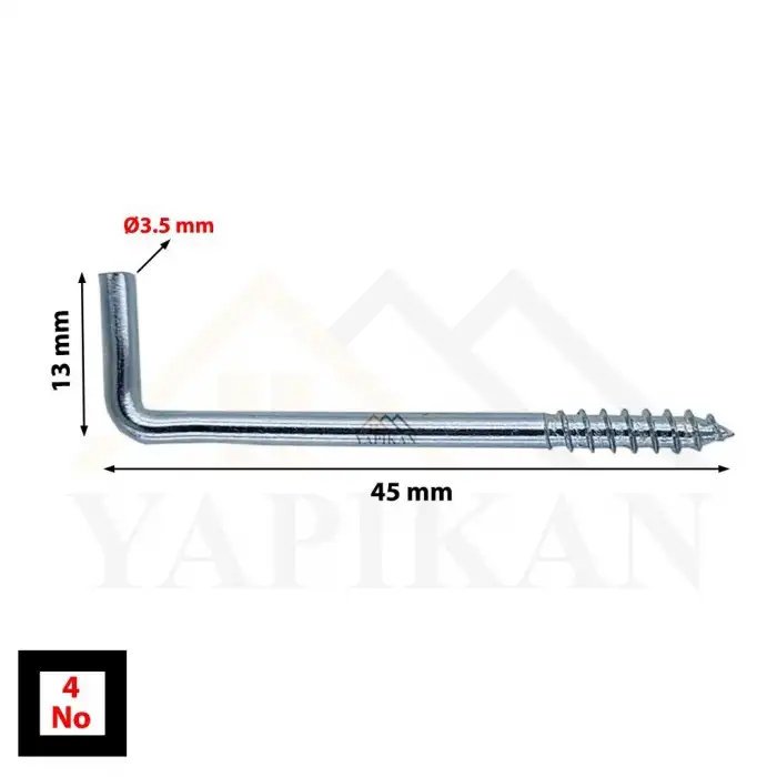 Korniş Çivisi No: 4 - L Kanca Demir - L Vida Montaj Askı Aparatı