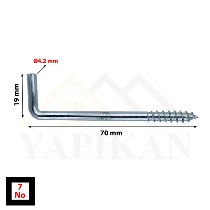 Korniş Çivisi No: 7 - L Kanca Demir - L Vida Montaj Askı Aparatı