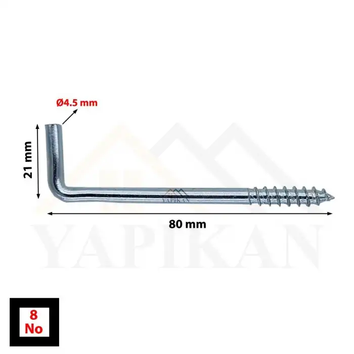 Korniş Çivisi No: 8 - L Kanca Demir - L Vida Montaj Askı Aparatı