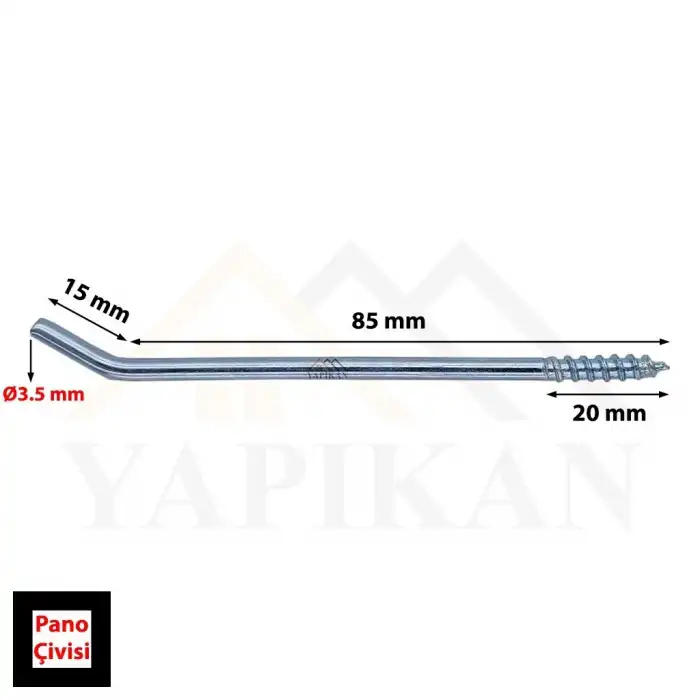 Pano Çivisi Askısı L Eğik Kanca Demir 15x85 mm