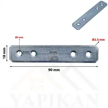 18x90 mm - Orta Yük Düz Gönye Bağlantı Demiri - Düz Köşebent Kenar Köşe Birleştirme Aparatı - (Kod_455)