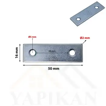 16x50 mm - Düz Gönye Bağlantı Demiri - Düz Köşebent Kenar Köşe Birleştirme Aparatı - (Kod_451)
