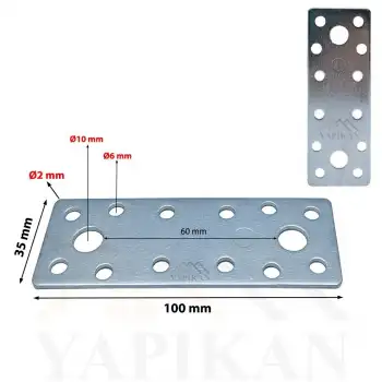 35x100 mm - Düz Gönye Bağlantı Demiri - Düz Köşebent Kenar Köşe Birleştirme Aparatı - (Kod_459)