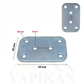 40x64 mm - Düz Gönye Bağlantı Demiri - Düz Köşebent Kenar Köşe Birleştirme Aparatı - (Kod_464)