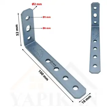 16x52x100 mm - Deprem Dolap Sabitleme Aparatı - Korniş L Demiri - Mobilya Gardırop Eşya Portmanto Duvara Sabitleyici Demir - (Kod_621)