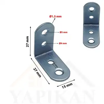 15x27x27 mm - L Demir Gönye Köşebent - Mobilya Dolap Köşe Birleştirme Sabitleme Aparatı - (Kod_624)