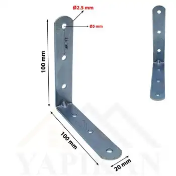 20x100x100 mm - Orta Yük L Demir Gönye Köşebent - Mobilya Dolap Köşe Birleştirme Sabitleme Aparatı - (Kod_616)