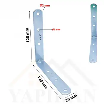 20x120x120 mm - Orta Yük L Demir Gönye Köşebent - Mobilya Dolap Köşe Birleştirme Sabitleme Aparatı - (Kod_617)