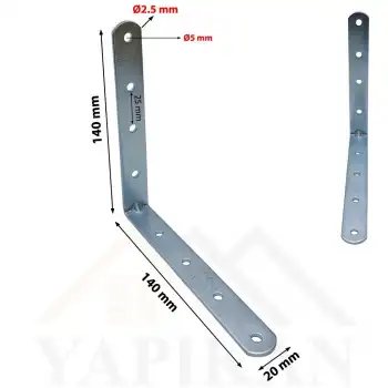 20x140x140 mm - Orta Yük L Demir Gönye Köşebent - Mobilya Dolap Köşe Birleştirme Sabitleme Aparatı - (Kod_618)