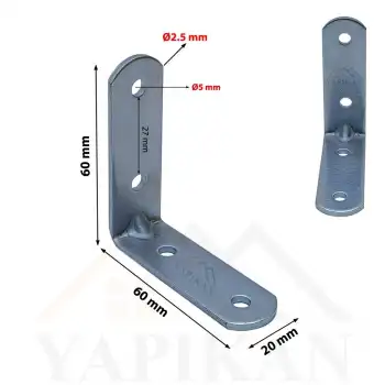 20x60x60 mm - Orta Yük L Demir Gönye Köşebent - Mobilya Dolap Köşe Birleştirme Sabitleme Aparatı - (Kod_614)