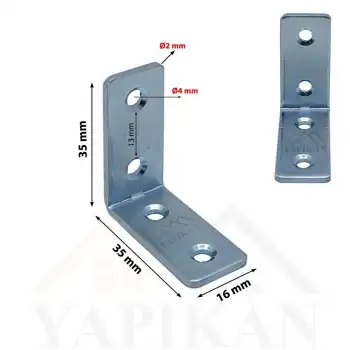 16x35x35 mm - L Demir Gönye Köşebent - Mobilya Dolap Köşe Birleştirme Sabitleme Aparatı - (Kod_602)