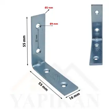 16x55x55 mm - L Demir Gönye Köşebent - Mobilya Dolap Köşe Birleştirme Sabitleme Aparatı - (Kod_604)