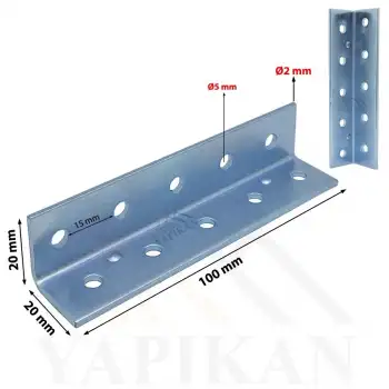 20x20x100 mm - Kanat Gönye L Demir Köşebent - Mobilya Dolap Gardırop Raf Masa Kitaplık Köşe Birleştirme Köşe Bağlantı Aparatı - (Kod_636)
