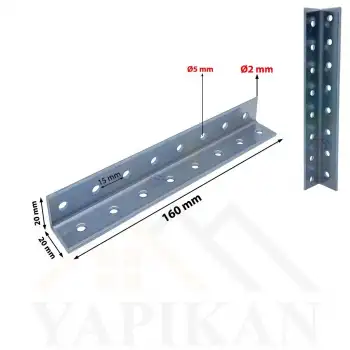 20x20x160 mm - Kanat Gönye L Demir Köşebent - Mobilya Dolap Gardırop Raf Masa Kitaplık Köşe Birleştirme Köşe Bağlantı Aparatı - (Kod_637)