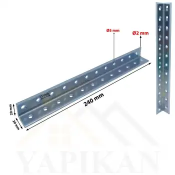 20x20x240 mm - Uzun Kanat Gönye L Demir Köşebent - Mobilya Dolap Gardırop Raf Masa Kitaplık Köşe Birleştirme Köşe Bağlantı Aparatı - (Kod_638)