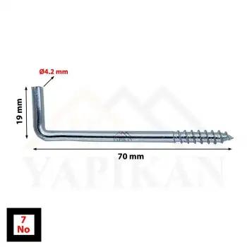Korniş Çivisi No: 7 - L Kanca Demir - L Vida Montaj Askı Aparatı