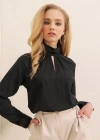 0418 Pencere Detaylı Bluz  Siyah