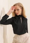 0418 Pencere Detaylı Bluz  Siyah