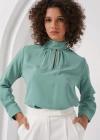0418 Pencere Detaylı Bluz  Su Yeşili