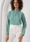 0418 Pencere Detaylı Bluz  Su Yeşili
