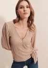 0441 Anvelop Örme Bluz  Bej