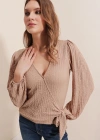 0441 Anvelop Örme Bluz  Bej