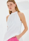 0489 Halter Yaka Örme Bluz  Beyaz