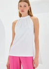 0489 Halter Yaka Örme Bluz  Beyaz