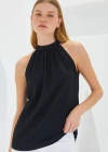 0489 Halter Yaka Örme Bluz  Siyah