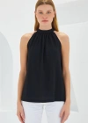0489 Halter Yaka Örme Bluz  Siyah