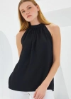 0489 Halter Yaka Örme Bluz  Siyah