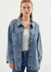 0694 Çift Cepli Oversize Denim Ceket  Buz Mavi